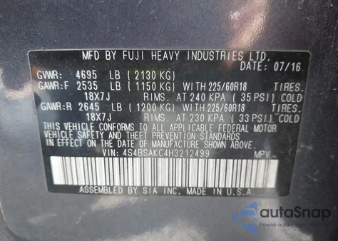 2017 Subaru Outback 2.5I Limited from USA, damaged, VIN 4S4BSAKC4H3212499